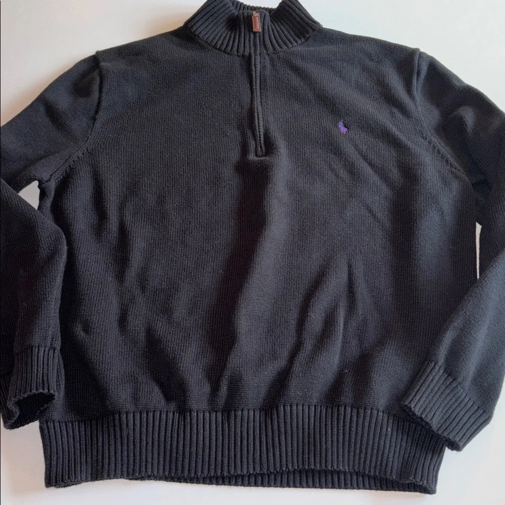 Polo Half-Zip Sweater Size XXL POLO Quarter zip Black Sweater with Purple Logo